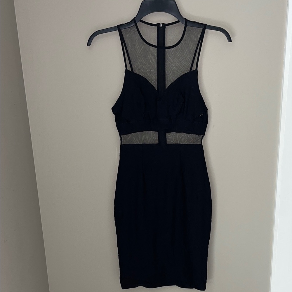 Tobi Sexy Black Mesh Cutout Pencil Dress Size XS Bodycon Slimming Party Midi
